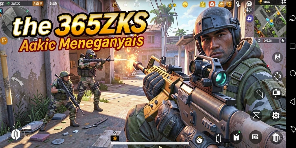 Tampilan gameplay menegangkan dalam 365ZK dengan senjata yang siap tempur.
