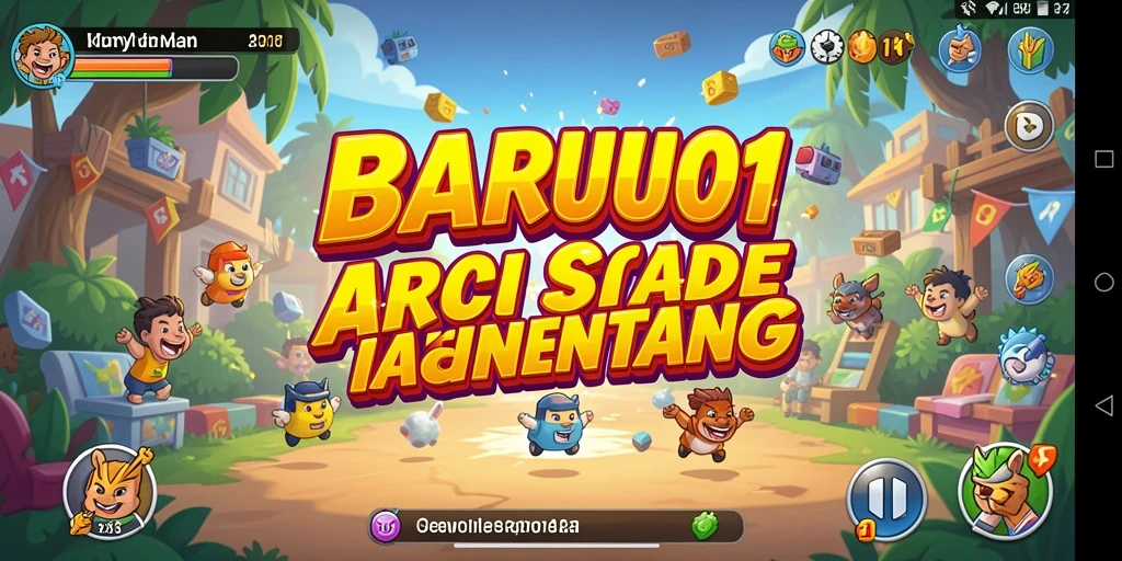 Tangkapan layar utama BARU01 menampilkan permainan arcade yang seru dan penuh warna.