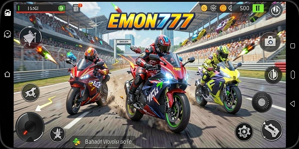 Tampilan gameplay menarik dari EMON777 dalam balap motor.