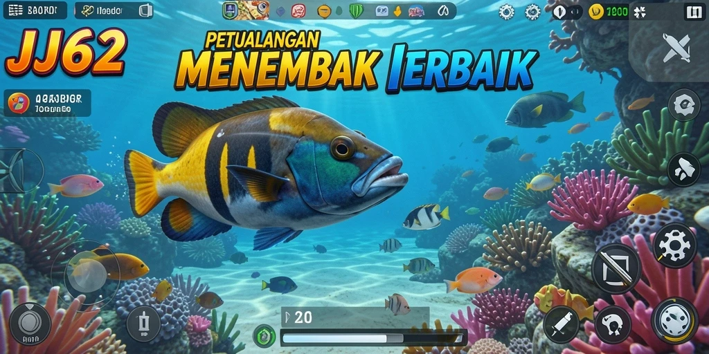 Gameplay seru menembak ikan dalam JJ62 di lautan.
