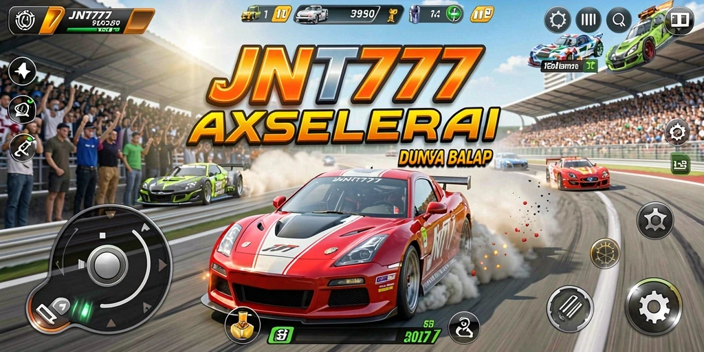 Screenshot JNT777 memperlihatkan aksi balapan yang mendebarkan dan mobil yang memukau.