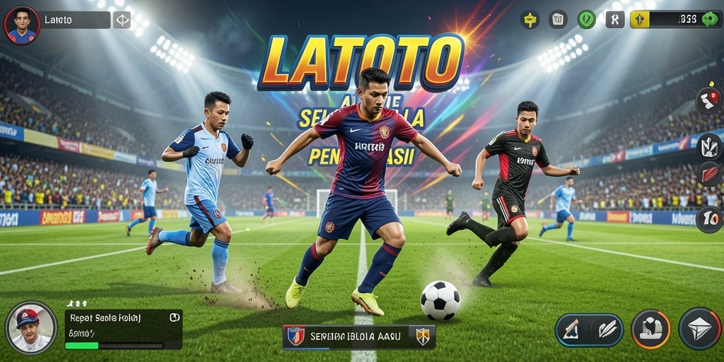 Tampilan gameplay LATOTO yang seru dan penuh aksi di lapangan sepak bola.