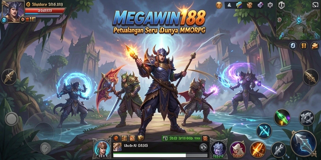 Screenshot gameplay MEGAWIN188 menampilkan aksi pertempuran seru dalam dunia MMORPG.