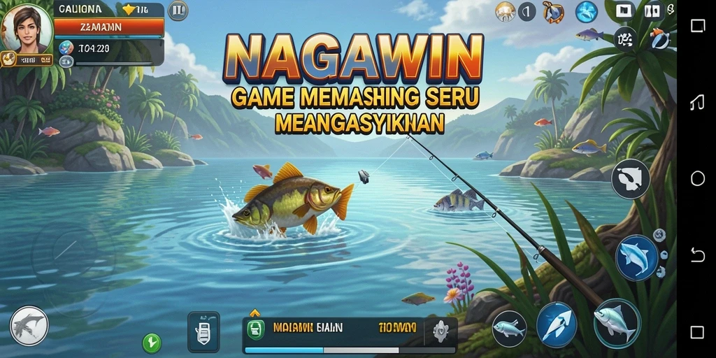 Tampilan gameplay seru di NAGAWIN saat menangkap ikan.
