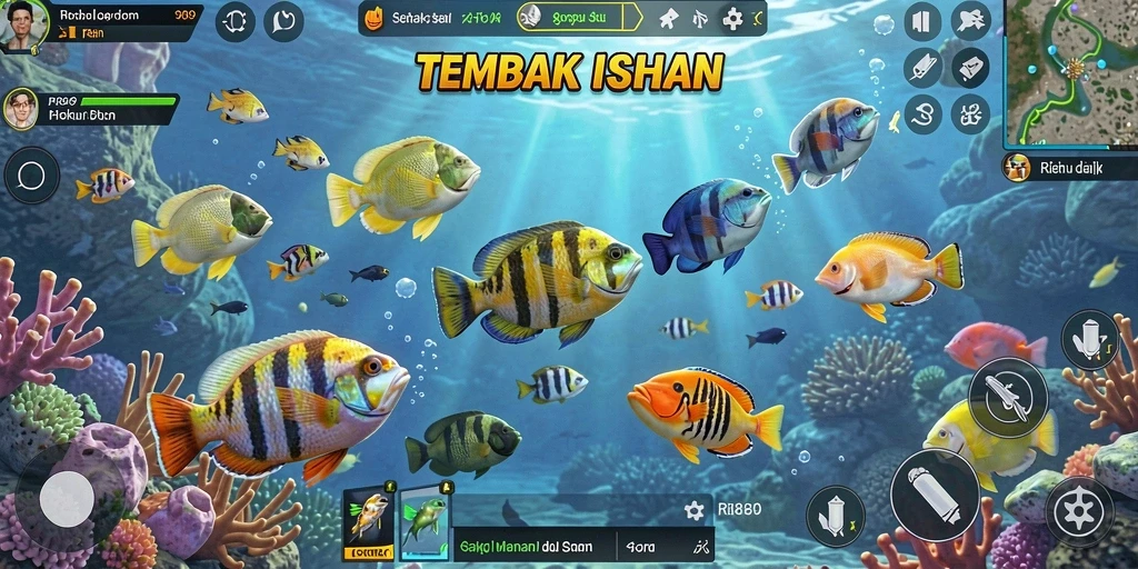 Tangkapan screenshot gameplay RI889 dengan aksi menembak ikan.
