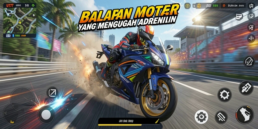 Tampilan aksi balapan motor yang mendebarkan dalam UT77.