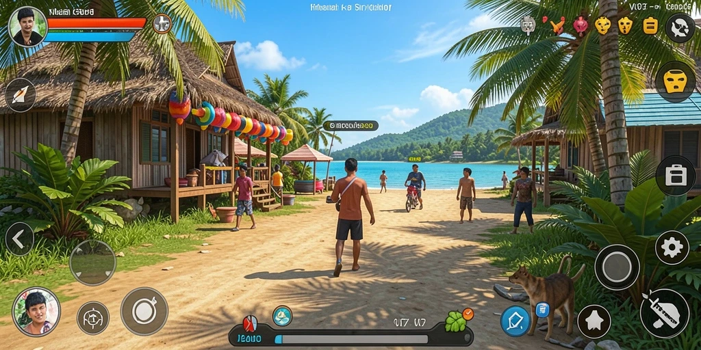 Screenshot gameplay V07 yang menampilkan simulasi kehidupan yang kaya.
