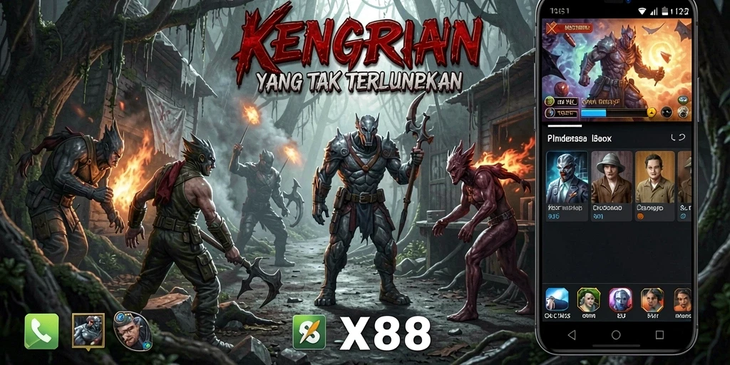 Screenshot gameplay X88 menunjukkan suasana horor yang mendalam dan menakutkan.